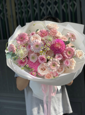 Bó Hoa Cúc Mẫu đơn mĩ hoa hồng và hoa đồng tiền