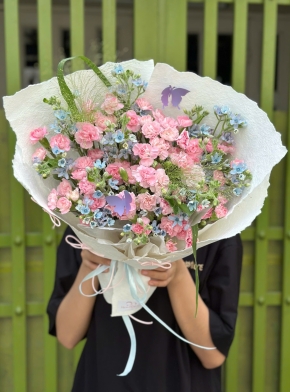 Bó Hoa Cẩm Chướng Tone Pastel Mix Sao Xanh Siêu Cute 