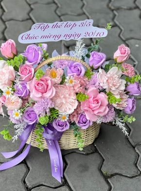 Giỏ Hoa Sáp Vĩnh Cửu Mix Tone Hồng Tím Thanh Lịch